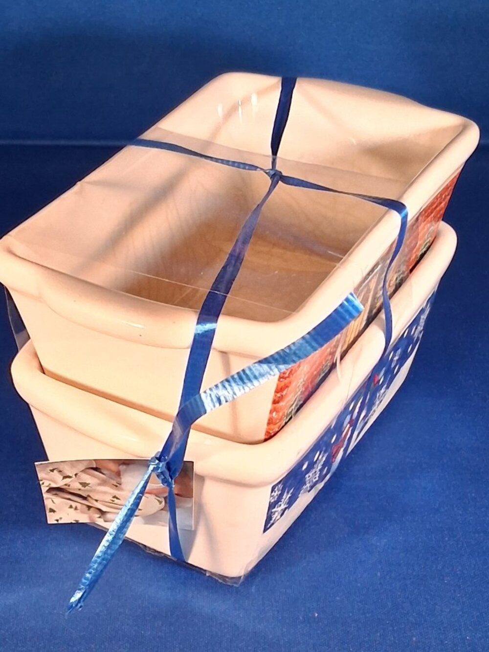 Century Ceramic Loaf Pan Baking Dishes Set of 2 • Christmas Snowman Winter Cabin - Picture 3 of 7
